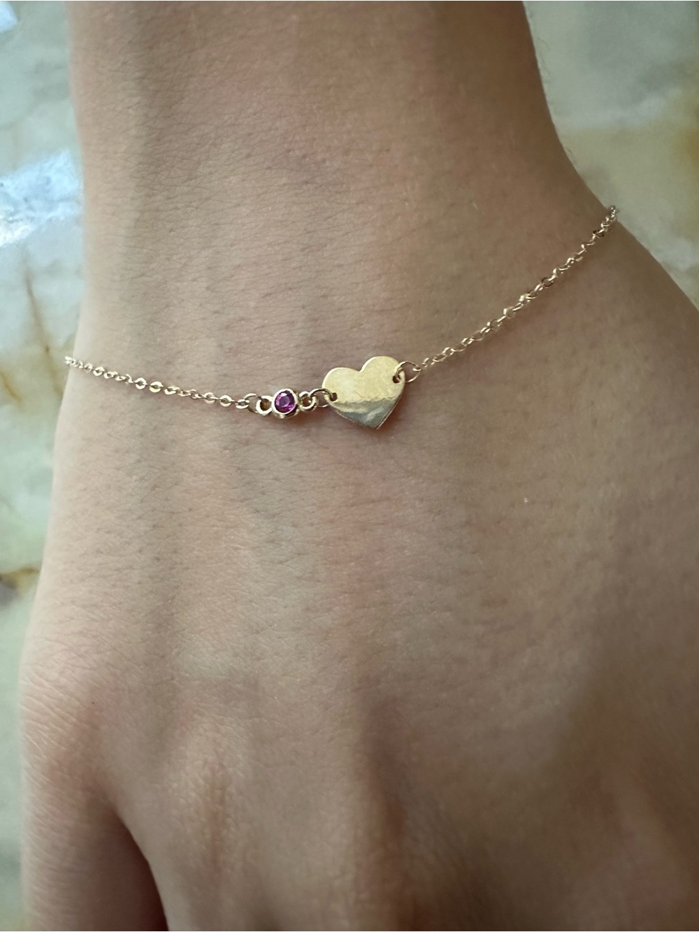Delicate 14k real solid Gold Heart Bracelet with Ruby  Gem